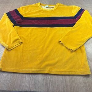 Urban Outfitters L Yellow Velour Stripe Sweatshirt Retro Pullover